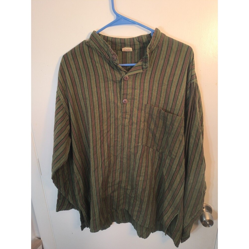 GYPSY ROSE Striped Cotton Pullover Shirt Large L Boho Hippie Festival Made in...